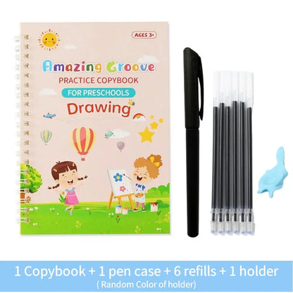 Reusable English Writing Practice Book for Kids Wipe Clean Magic Copybook with Stickers Parental Guidance Interactive Learning