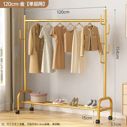 Aesthetic Golden Clothes Rack Metal Balcony Nordic Wheels Clothes Rack Floor Bedroom Burro Ropa Perchero Hallway Furniture