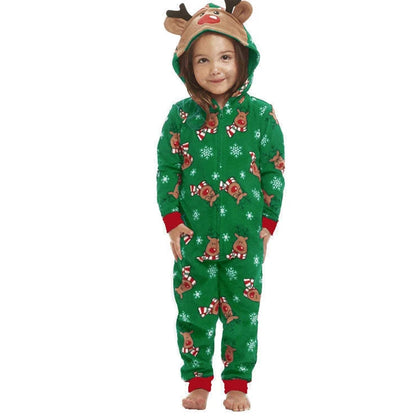 Christmas Family Matching Onesie - Elk Print Hooded Jumpsuit Pyjamas for Mom Dad Kids