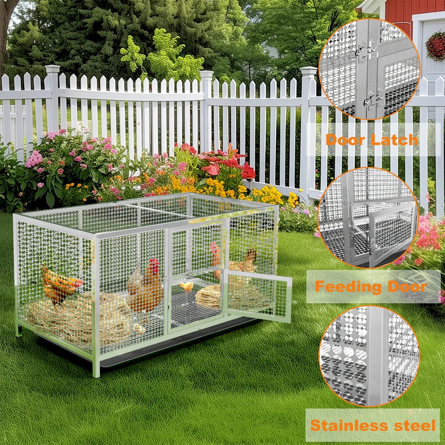 BingoPaw Stainless Steel Chicken Coop for Backyard and Farm Poultry Cage Hen House with Cover and Feeding Door