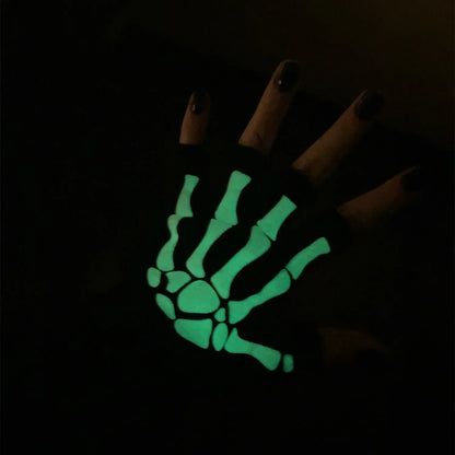 1pair New 5-11T Kids Halloween Skeleton Skull Half Finger Luminous Punk Gloves Winter Skull Fingerless Black Mitten