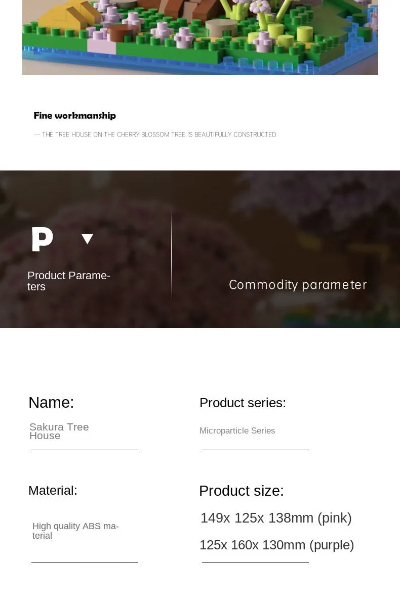 Pink cherry tree house building micro-particle building block classic model girl series difficult assembly toys