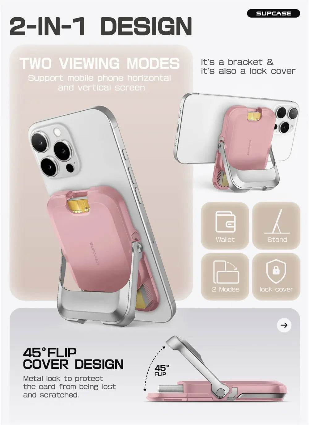 SUPCASE Magnetic Wallet Phone Stand Card Holder for iPhone 16/15/14/13 Series Strong Magnetic Lock Wallet with Stand