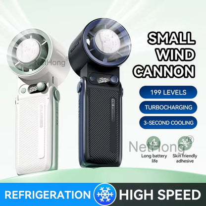 Portable Handheld Digital Turbo Fan 3600mAh Rechargeable 6 Speed Foldable Fan