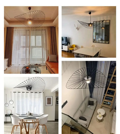 Italian Cross-border Nordic Straw Hat Lamp Fabric Restaurant Art Living Bedroom Designer Internet Celebrity Modern Simple Lamps