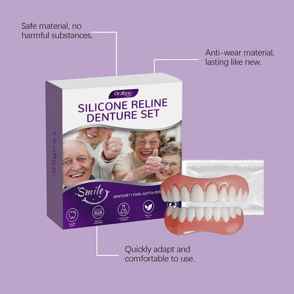 Silicone Reline Denture Set Wear-Resistant Soft Dentures False Teeth Non-Toxic Teeth Upper and Lower Set for Men Women