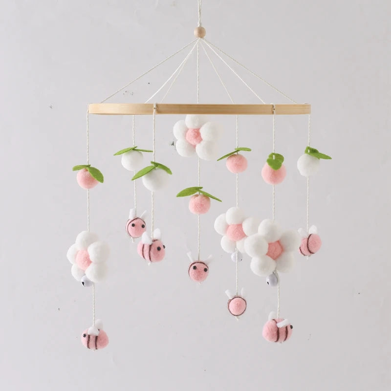 Baby Crib Bed Bell Rattle Toy 0-12 Months Wooden Mobile Cartoon Bee Bed Bell Hanging Toy Holder Bracket Infant Crib Bracket Gift