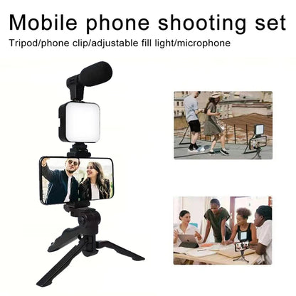 Phone Vlogging Starter Kit: Tripod, Holder, Mini Microphone, LED Light for TikTok Live & YouTube