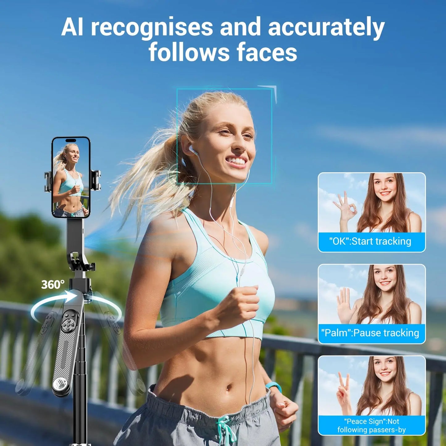 1.8m Extendable Auto Face Tracking Selfie Stick Tripod 360° Rotation Phone Stand with Wireless Remote for Tiktok YouTube Vlog