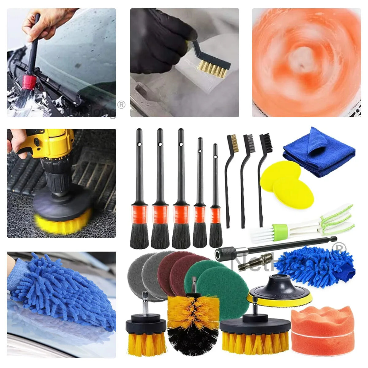 26Pcs Car Detailing Brush Set Soft Brushes Interior Wheel Valet Pro Cleaning Kit