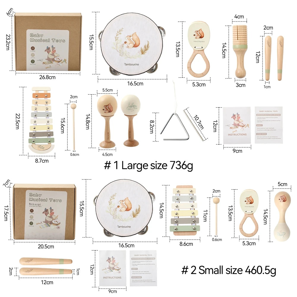 Music Toys Baby Wooden Montessori Toys Children Music Instrument Squirrel Maracas Drum Xylophone Early Education Sensor Toys Set