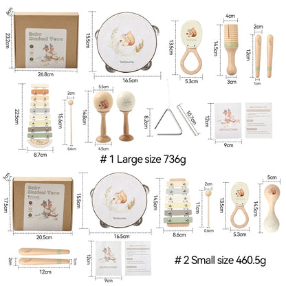 Music Toys Baby Wooden Montessori Toys Children Music Instrument Squirrel Maracas Drum Xylophone Early Education Sensor Toys Set