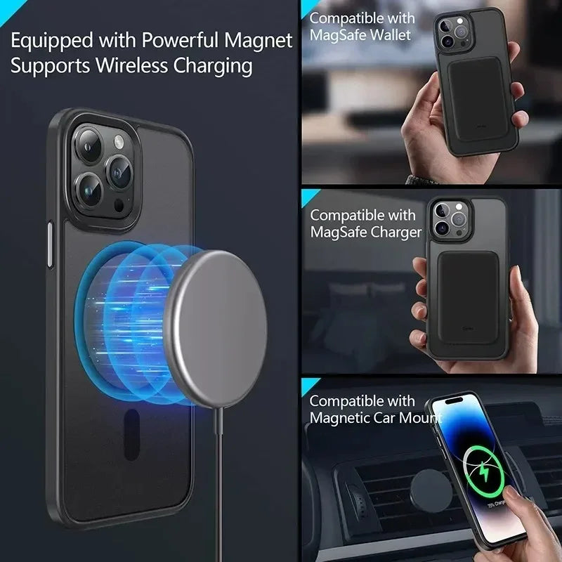 Translucent Frosted Matte Magnetic Phone Case For iPhone 17 16 15 14 Plus 13 12 Pro Max Case For Magsafe Wireless Charging Cover
