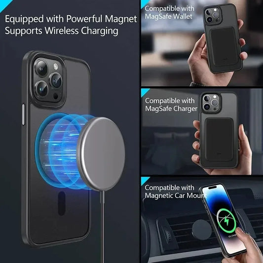 Translucent Frosted Matte Magnetic Phone Case For iPhone 17 16 15 14 Plus 13 12 Pro Max Case For Magsafe Wireless Charging Cover