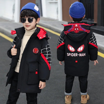 Boys Spiderman Winter Jacket - Thick Warm Hooded Down Parka Coat for Kids