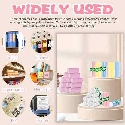 Color Label Sticker Mini Printer Thermal Paper 57mm 10ft Self-adhesive Thermal Printing Paper For Inkless Printing Photo Picture