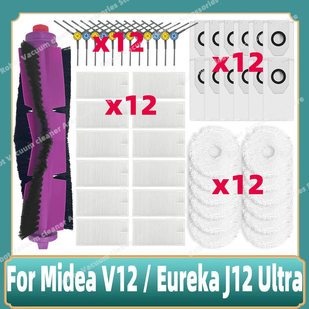 Compatible For 미디어 Midea V12 / Eureka J12 Ultra Main Side Brush Mop Cloth Filter Dust Bag Accessories Spare Replacement Parts