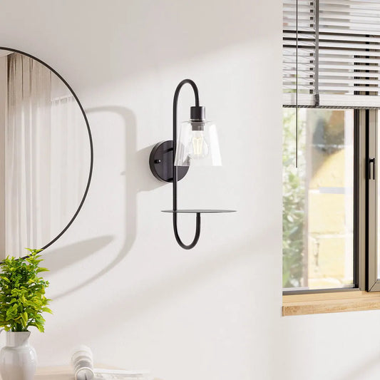 KOMORE Transparent Glass Lampshade Wall Light with Tray for Living Room, Hallway, Bedroom, Bathroom