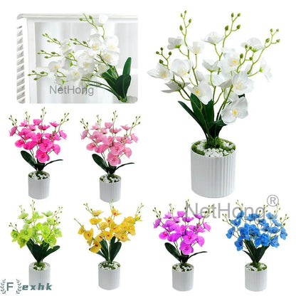 Artificial Flowers Potted 5-branched Phalaenopsis iron wire inside the branches