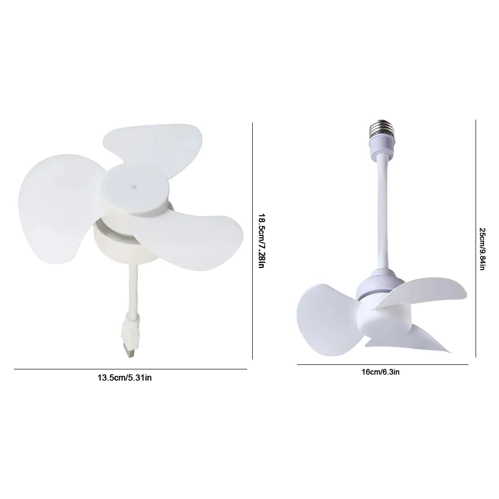 Modern LED Ceiling Fan E27 Base/USB Chandelier Ceiling Fan Hose Extender Light Bulb Fan with Socket for Bedroom Living Room