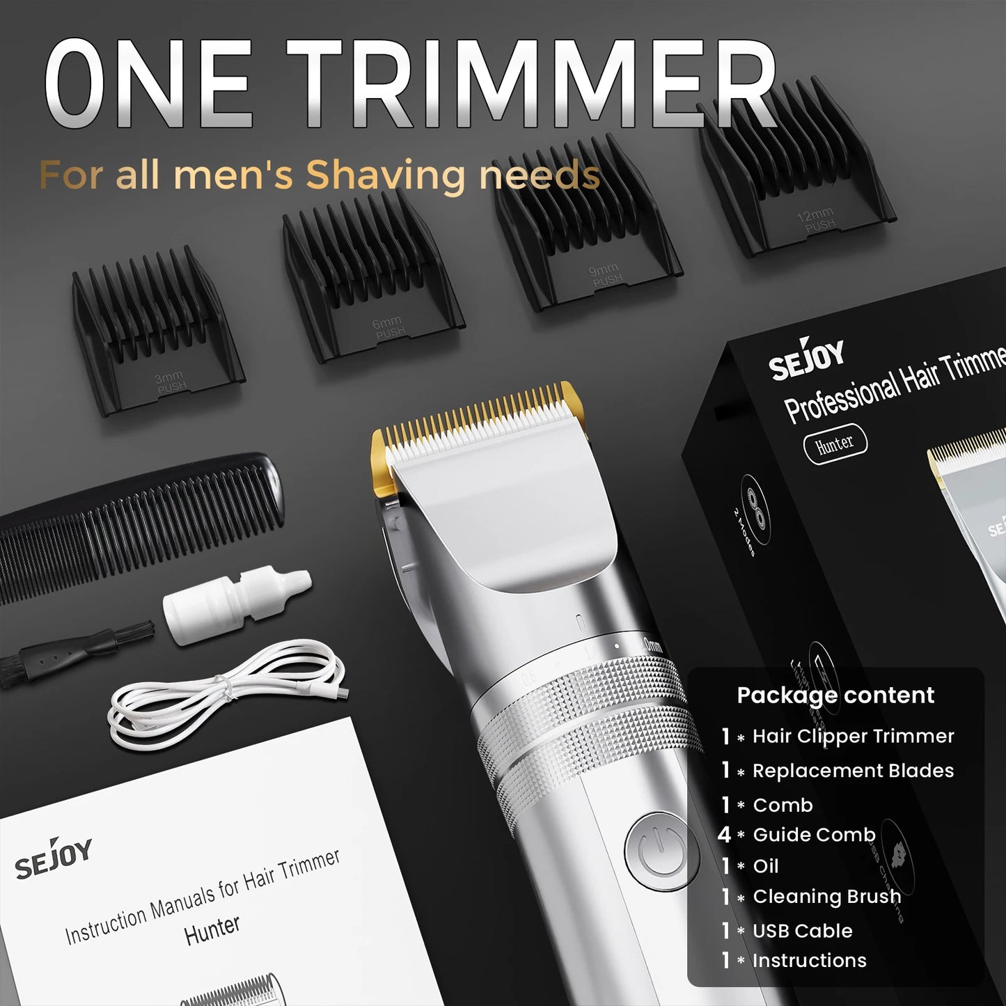 Sejoy Professional Hair Clippers for Men Rechargeable Beard Trimmer Cordless Barber Clippers for Hair Cutting Grooming