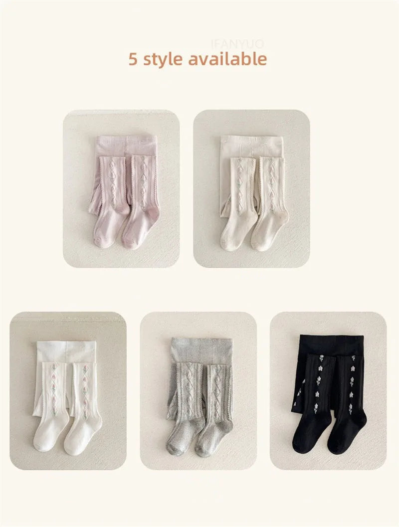 1-12Years Kids Autumn Elastic Tights Jacquard Soft Teenager Leggings Girls Knit Cotton Pantyhose Sweet Cute Baby Bottom Clothes
