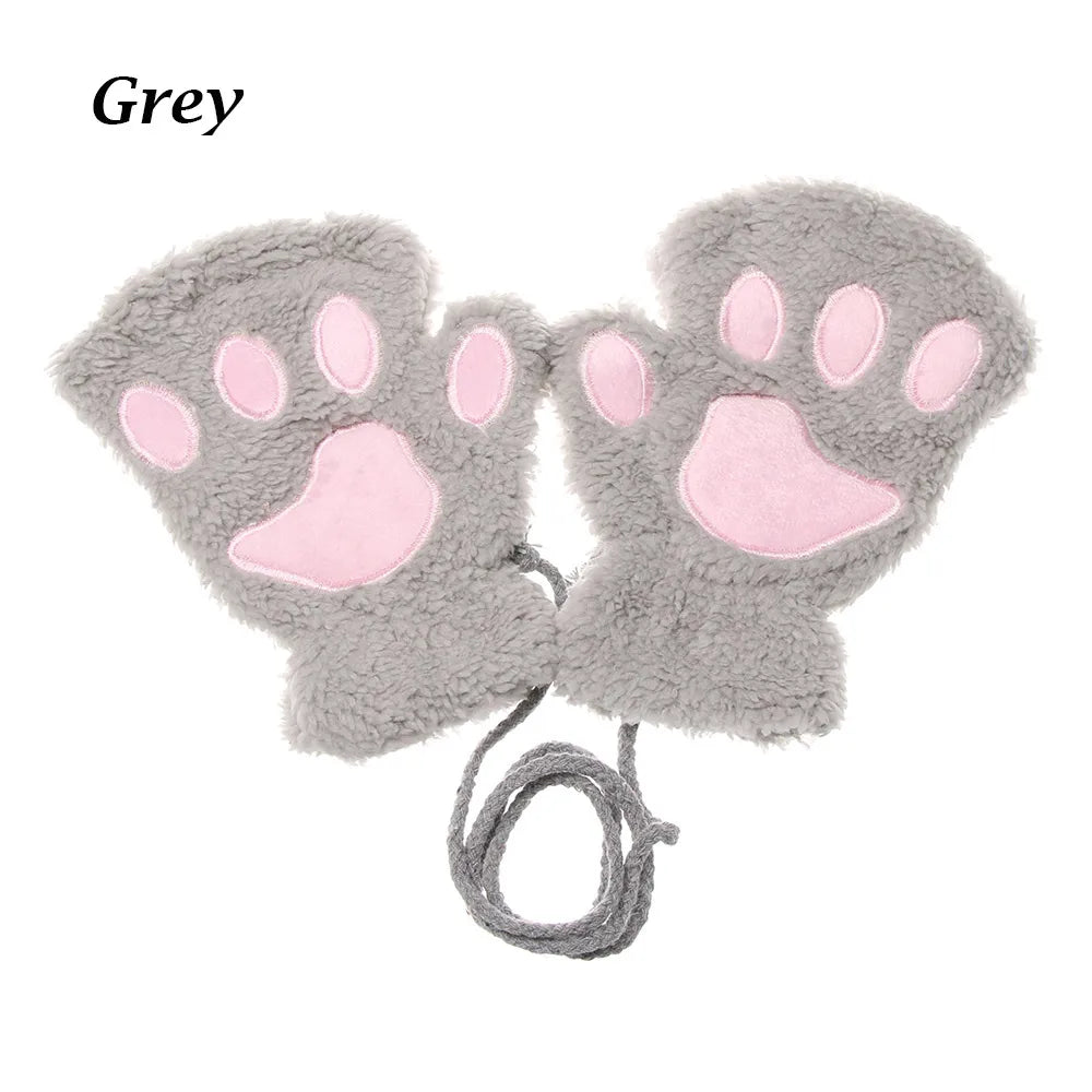 1Pair Winter Fluffy Cat Paw Children Gloves Cute Fingerless Warm Plush Mittens Fashion Warm Lovely Gloves for Girls 9 Colors