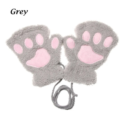 1Pair Winter Fluffy Cat Paw Children Gloves Cute Fingerless Warm Plush Mittens Fashion Warm Lovely Gloves for Girls 9 Colors