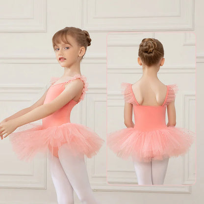 Girls Ballet Leotards Ballet Tutu Dress For Kids Dance Clothes With Skirt Gymnastics Dancewear Balleriana Clothes Short Sleeves