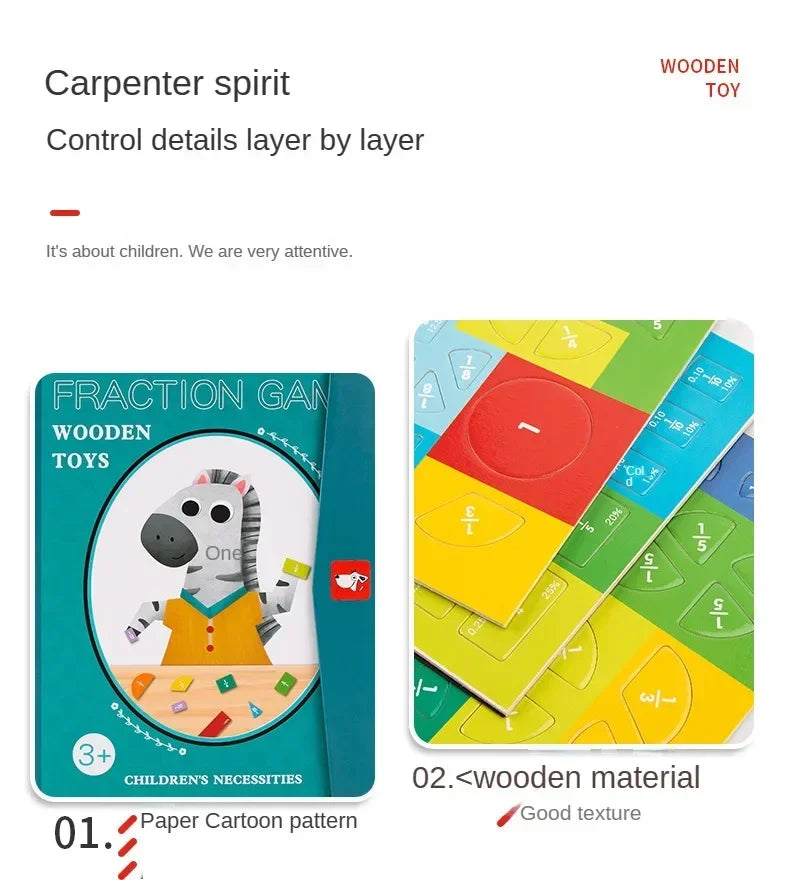 Montessori Magnetic Fraction Learning Math Toy Montessori Arithmetic Teaching Aids Wooden Book Educational Toys For Children