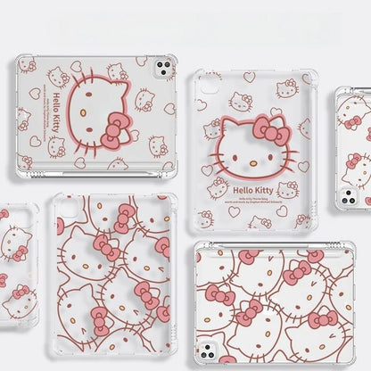 Kawaii Hello Kitty IPad Transparent Protective Case Anime Anti Fall Airbag for Ipadpro2022/2024 Air4/5/6/7 Mini6/7 Ipad8/9/10