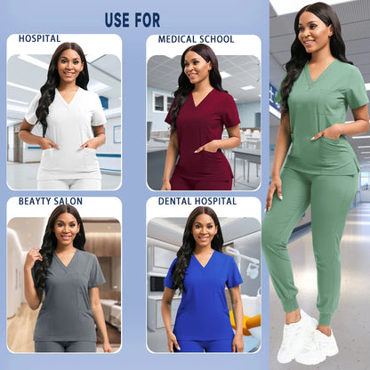 Newest Nursing White Doctor Nurse Uniforms Women Men Scrubs Set Medical Clothing Beauty Salon Workwear