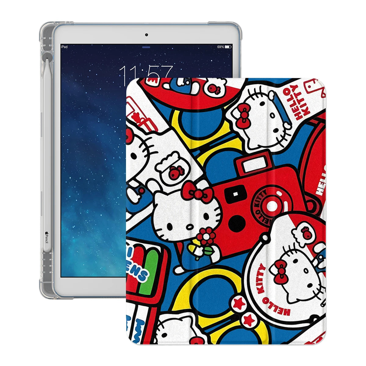 HelloKitty Schutzhülle für iPad Pro 11 Zoll, iPad Air 2024, iPad Air 5/4 10,9 Zoll, iPad Air 7/8 10,2 Zoll, iPad Air 3 10,5 Zoll und iPad mini 6/5/4 mit Stifthalter