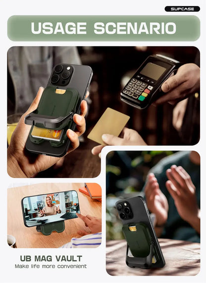 SUPCASE Magnetic Wallet Phone Stand Card Holder for iPhone 16/15/14/13 Series Strong Magnetic Lock Wallet with Stand