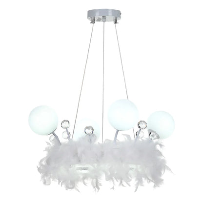 KOMORE Feather LED Pendant Light with Crystal Balls 18W 1980lm for Kitchen Living Room Hallway Entryway
