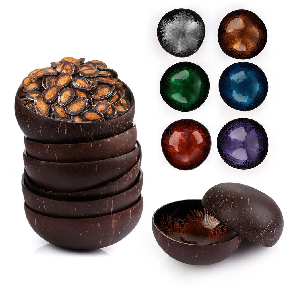Natural Coconut Shell Bowl Dishes Handmade Kitchen Key Candy Nut Storage Bowl Paint Mosaic Craft Home Decor