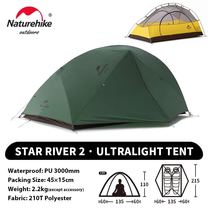 Naturehike Star River 2 UL Tent 2 Person Ultralight Waterproof Camping Double Layer 3 Seasons Outdoor Travel Hiking Fishing Tent