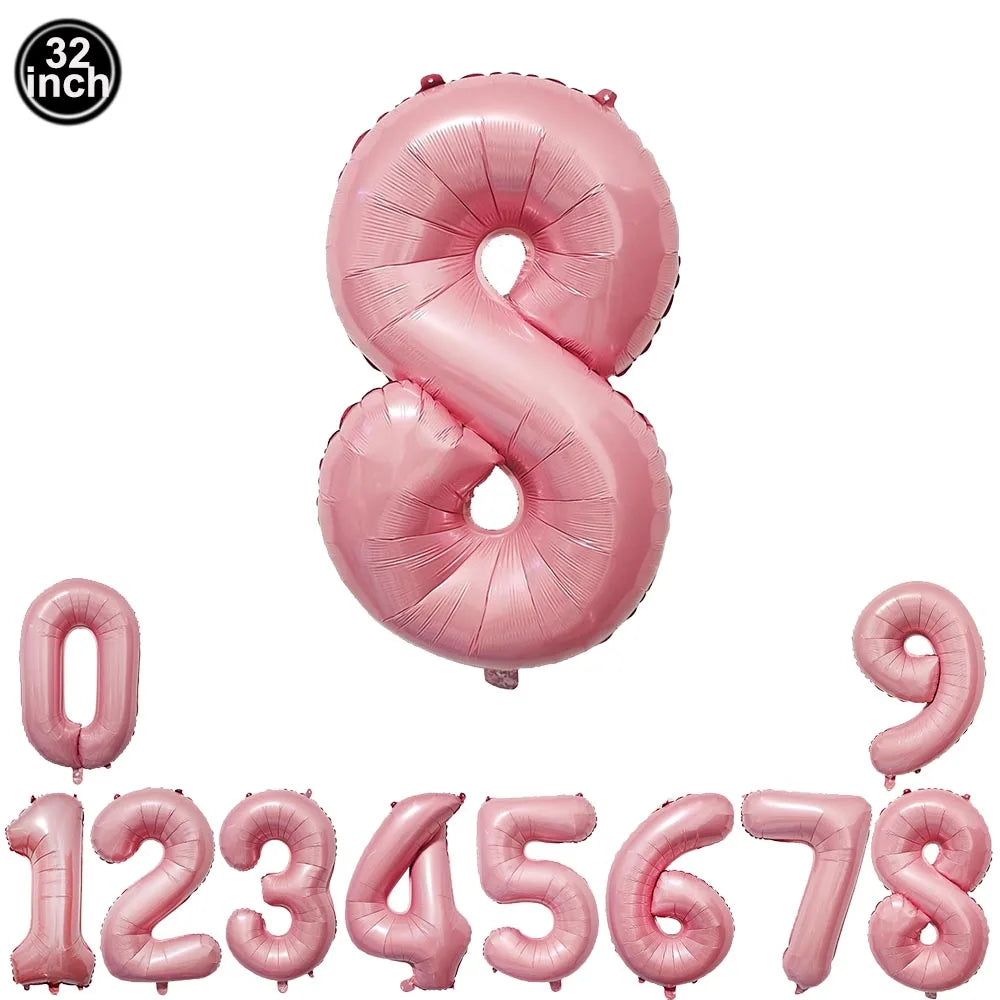 32inch Hot Pink Rose Foil Number Balloons Girls Birthday Pink Large Number Balloon Birthday Wedding Baby Shower Party Decor