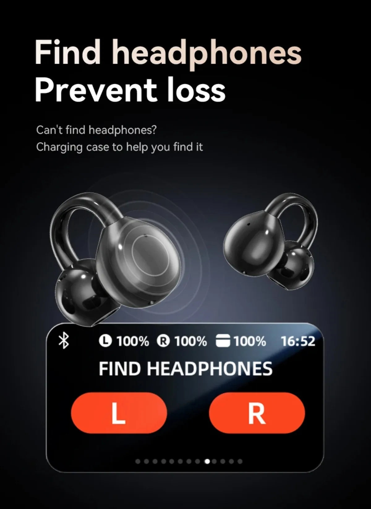 Touch Screen Bluetooth Headphones 144 Languages Real-time Translation Headphones Wireless Open Ear Clips Sports Gaming Earphone