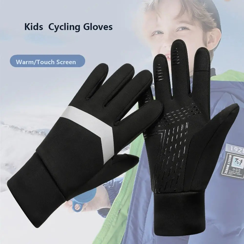 Kids Waterproof Cycling Gloves - Thermal Winter Sports Gloves with Touch Screen & Anti-Slip Grip
