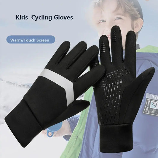 Kids Waterproof Cycling Gloves - Thermal Winter Sports Gloves with Touch Screen & Anti-Slip Grip