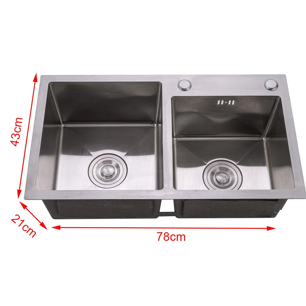 Kitchen Sink Stainless Steel Double Bowl Anti Corrosion Soundproof with Draining Basket and Sewer