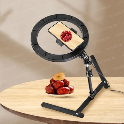 Desktop Foldable Overhead Tripod with Ring Light for Smartphone with Phone Holder Photography Table Stand Live Photo Video Shot