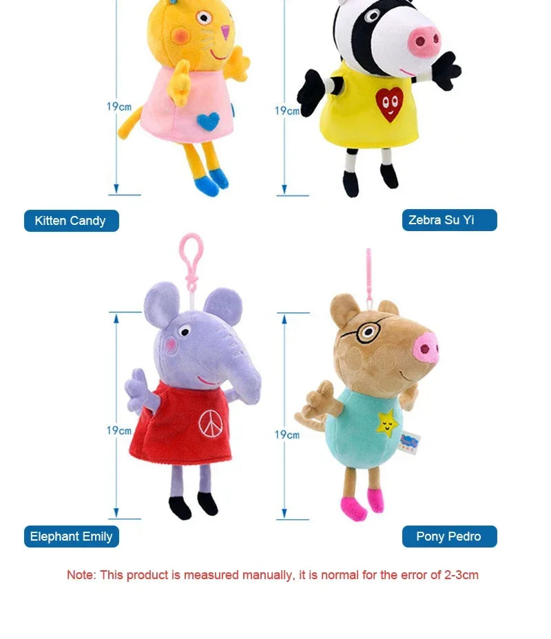 19CM Genuine Peppa Pig George Emily Candy Dennie Pedro Stuffed Plush Toys Keyring Animal Doll Pendant Children's Birthday Gifts