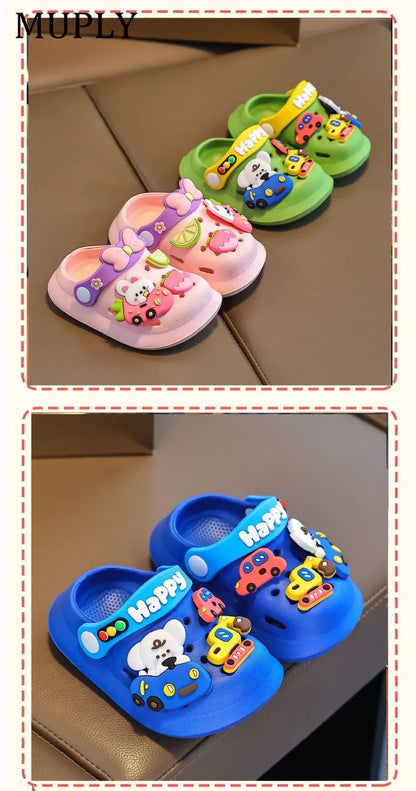 Sommerliche Kinder-Gartenclogs, Strandsandalen für Jungen und Mädchen, leicht, atmungsaktiv, niedliche Cartoon-Babypantoffeln