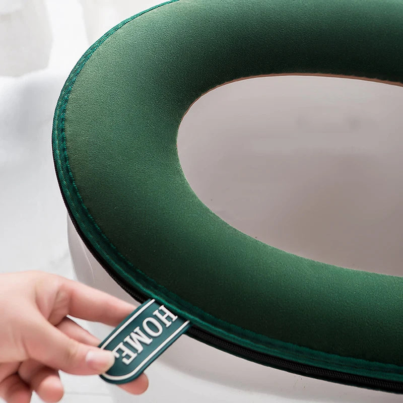 Universal Warm Velvet Toilet Seat Cover, Zipper Flip Lid Handle Tab, Letters Embroidery, Washable, Waterproof Pad, Winter
