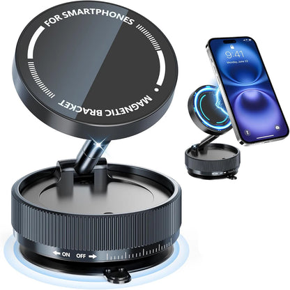 Upgraded Aluminum Alloy Vacuum Magnetic Car Phone Holder with 360° Rotation & Foldable Design Strong Magnetic Absorption