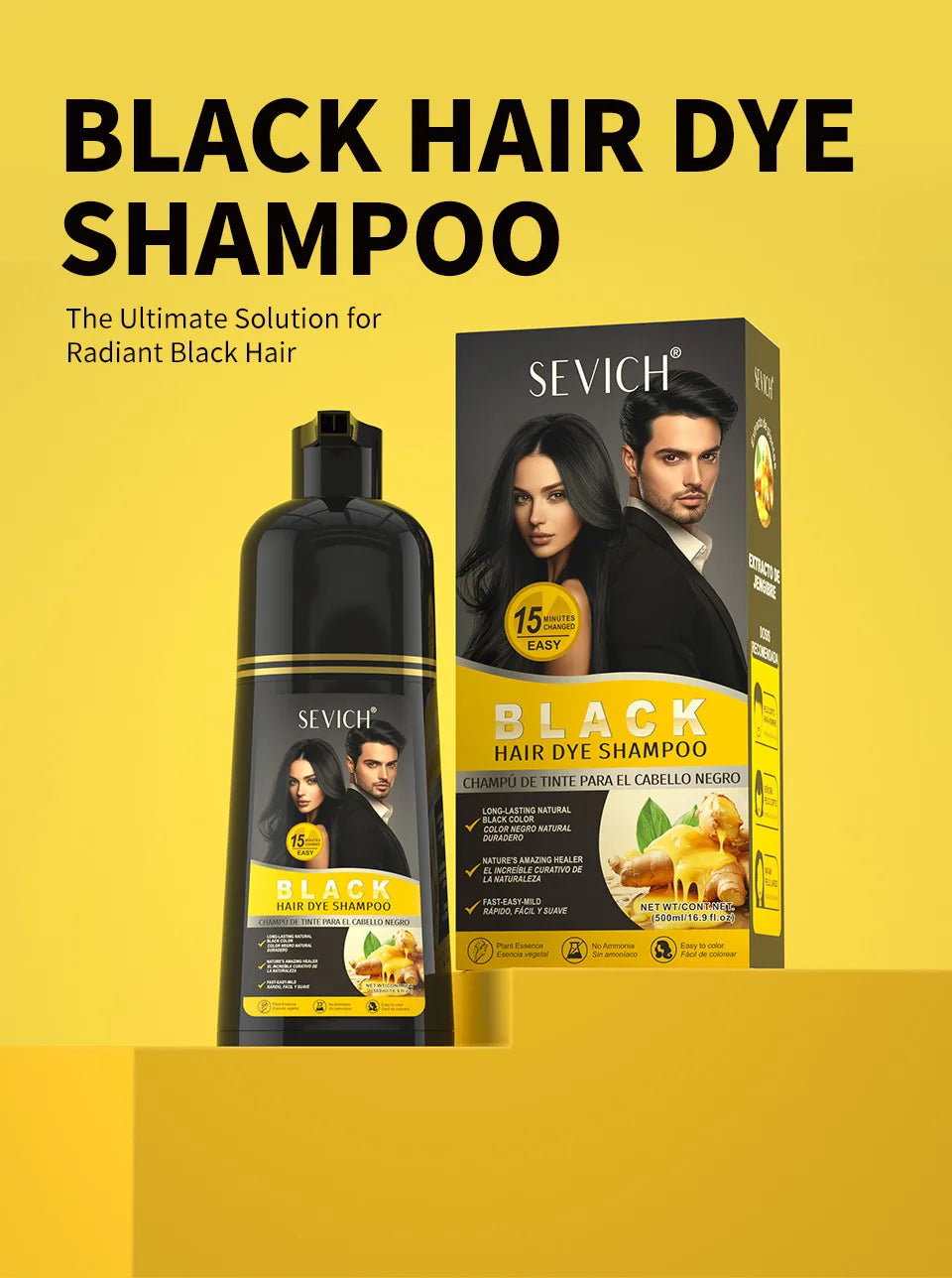 Ginger Black Hair Dye Shampoo 500ml Diy Herbal Coloring Hairs Instant Gray To Black Instant Coloring Shampoo For Women&Men