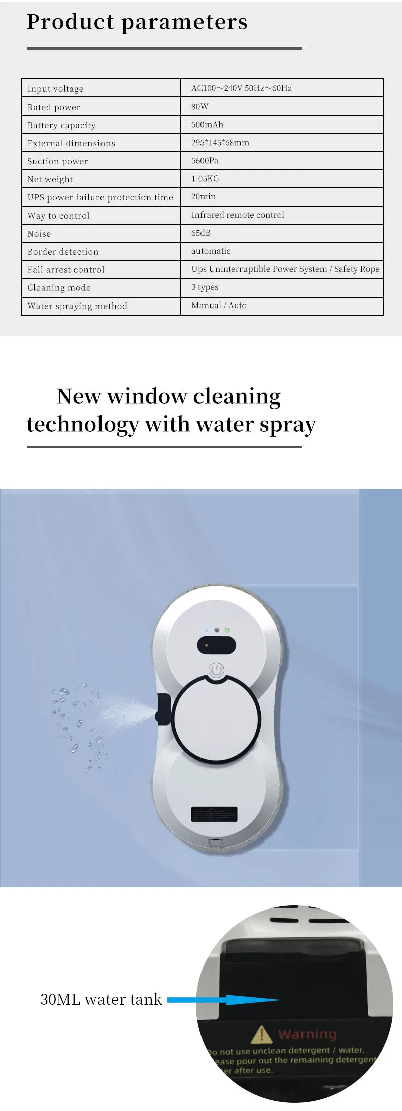 Water spray window cleaning robot intelligent high-rise double-sided brushless motor glass cleaner spray type