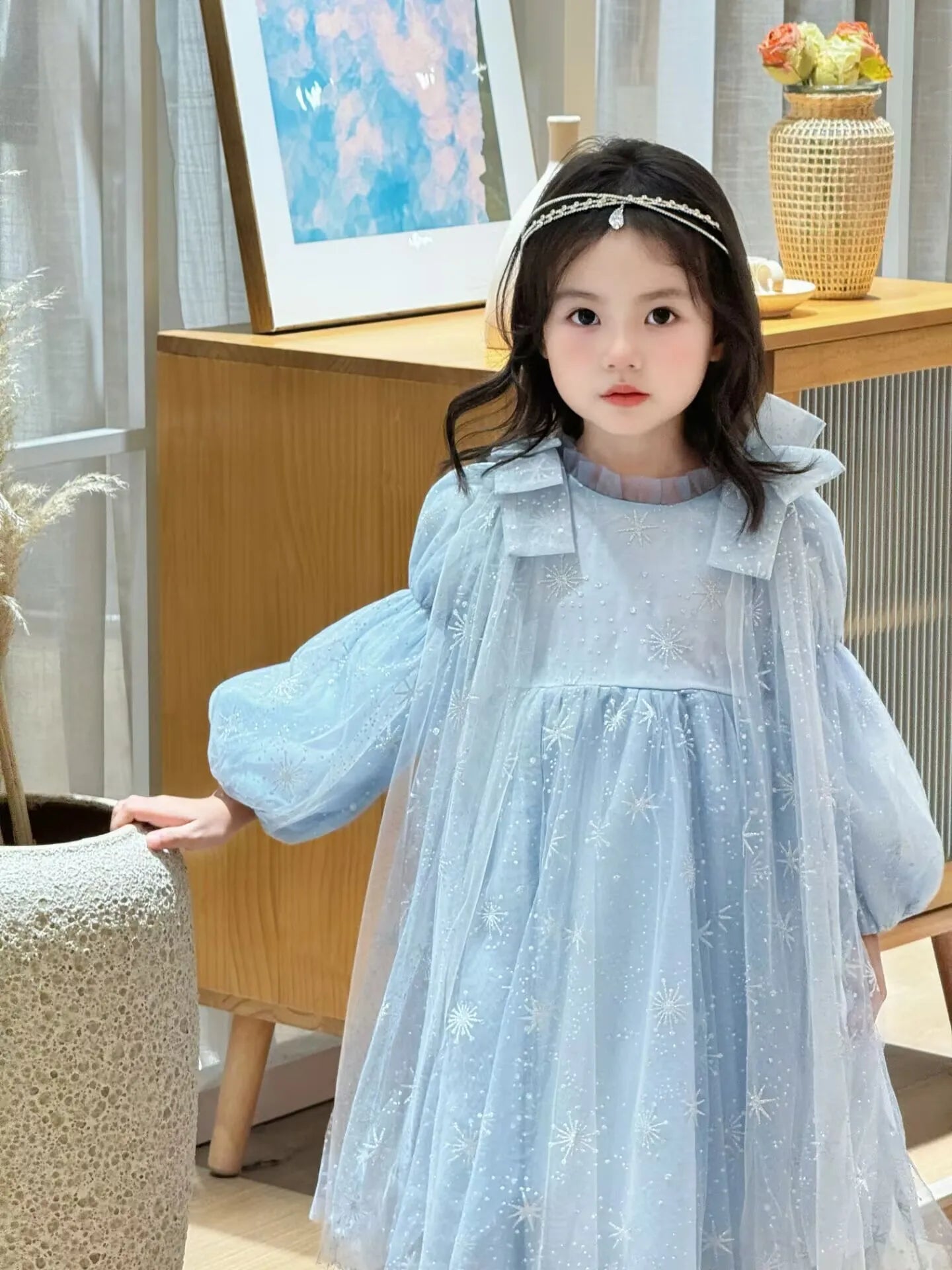 Girl's Elsa Frozen Princess Dress Long Sleeve Gown Elegant Costume for Baby Girl Birthday Party One-piece Dresses 3-9 Years Old